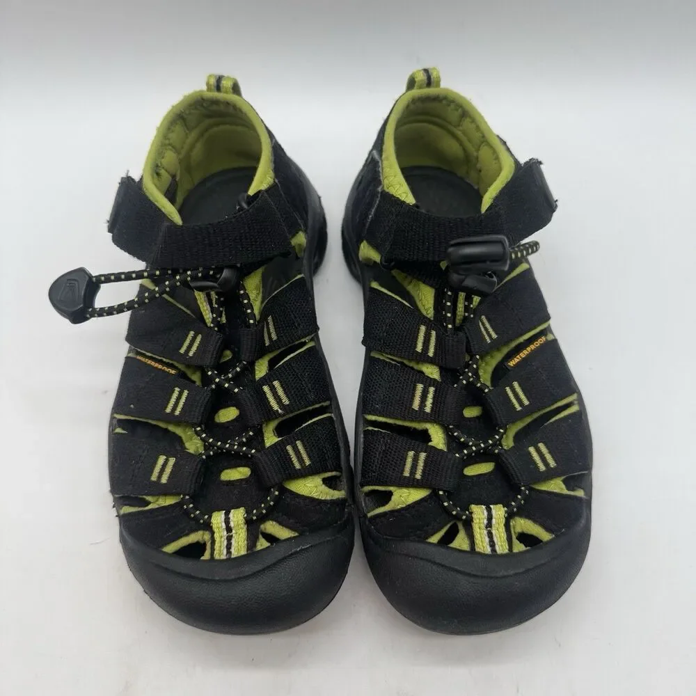 Keen Newport H2 Sport Sandals Kids 13 Black Lime Green Waterproof Lace Lock Shoe